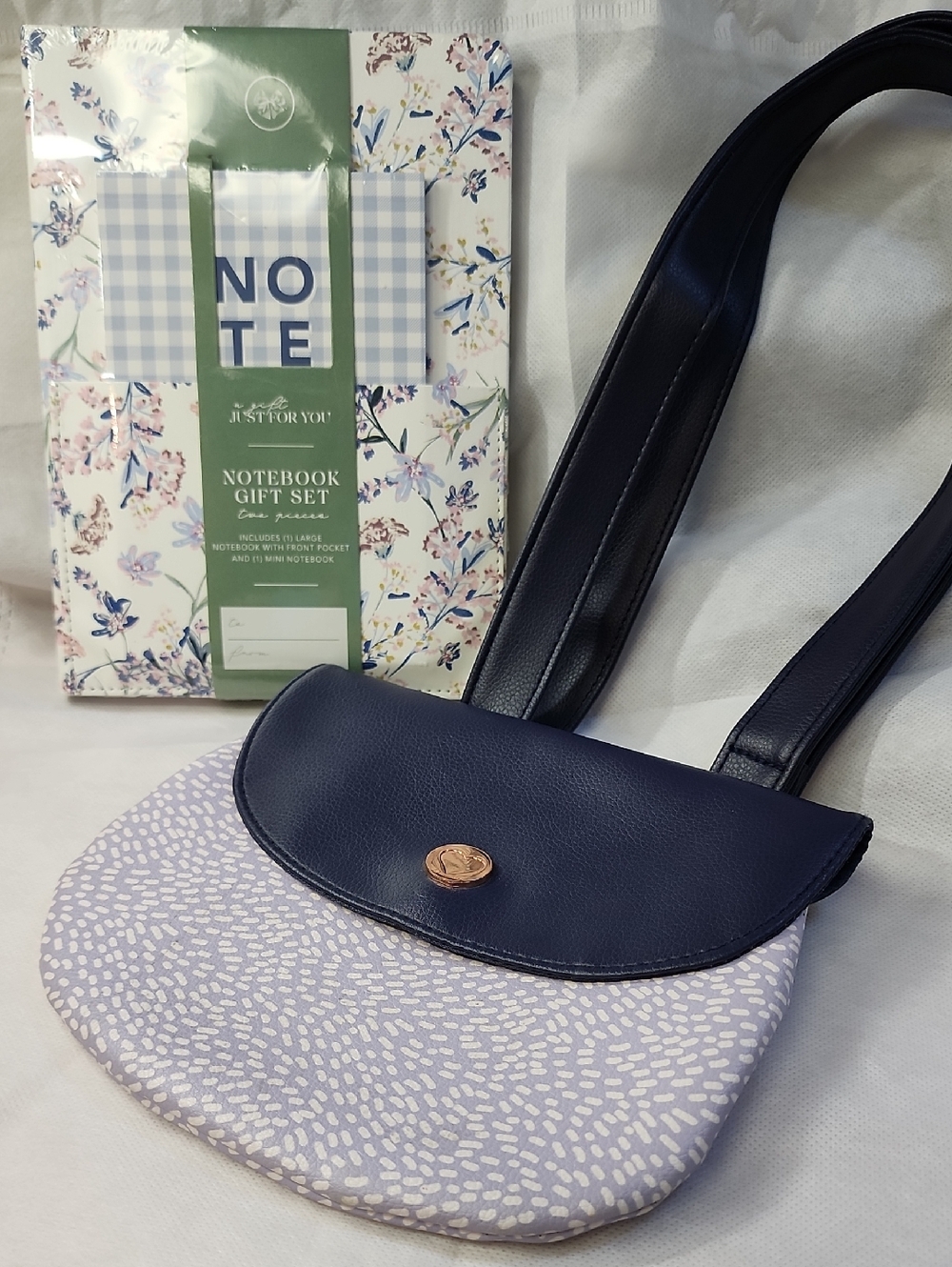 Navy and Light Lavender Crossbody Bag And Notebook With Pocket Set